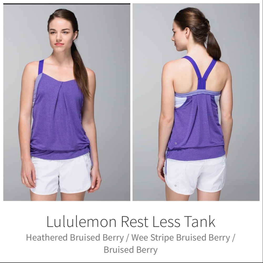 Lululemon rest less tank top with built in shelf bra berry purple striped sz 4